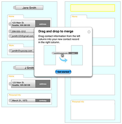 wireframe: contact info drag-and-drop